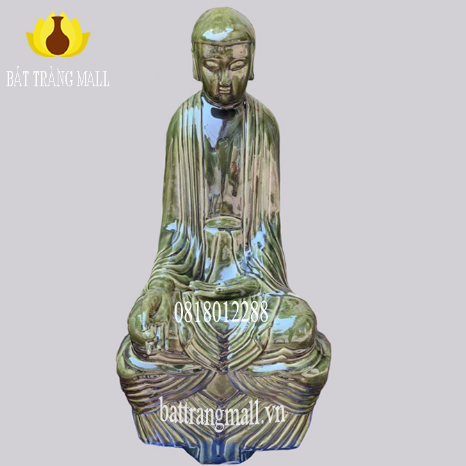 Tượng Phật tọa thiền Gốm Bát Tràng men đồng xanh bóng.